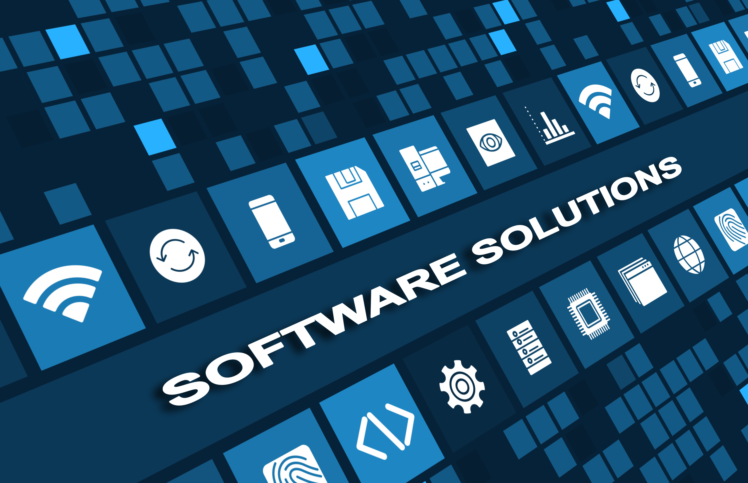 Software concept image with technology icons and copyspace